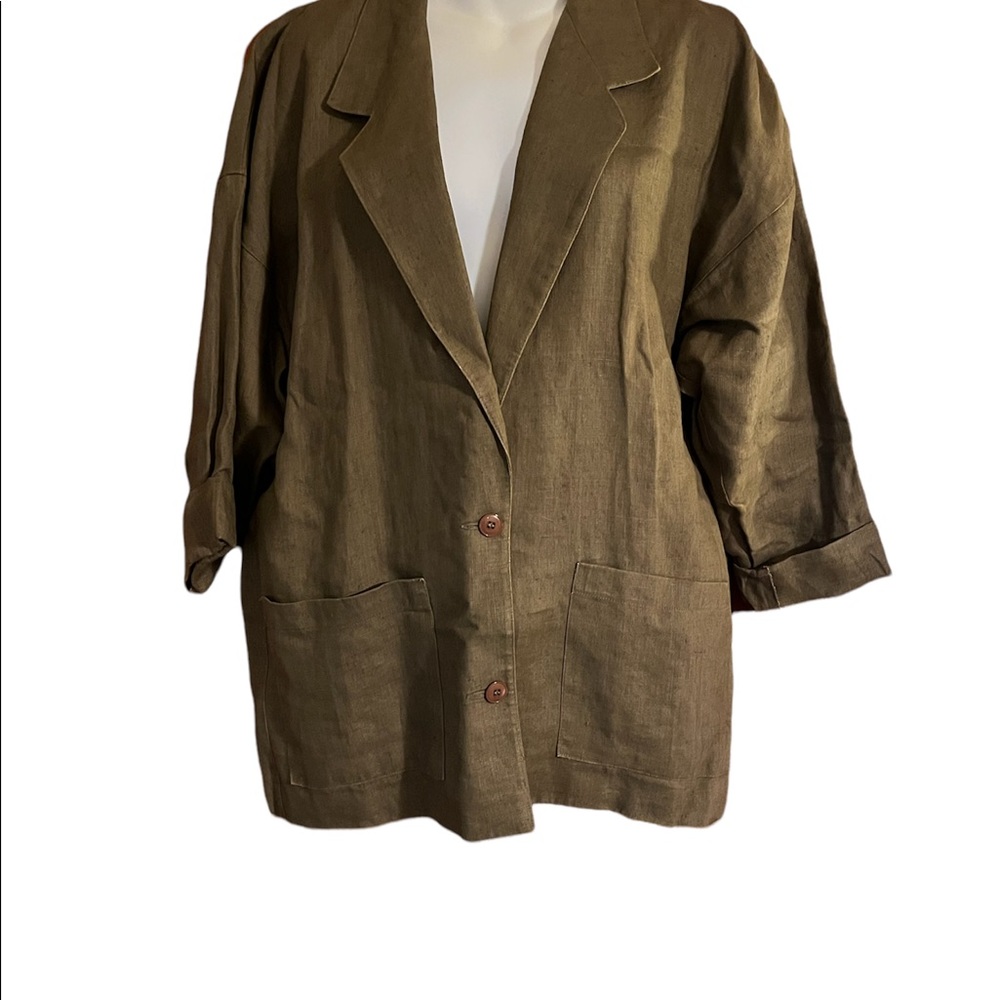 Vintage Finity 100% linen olive green blazer, sz. 8, oversized, VGUC 70s, 80s